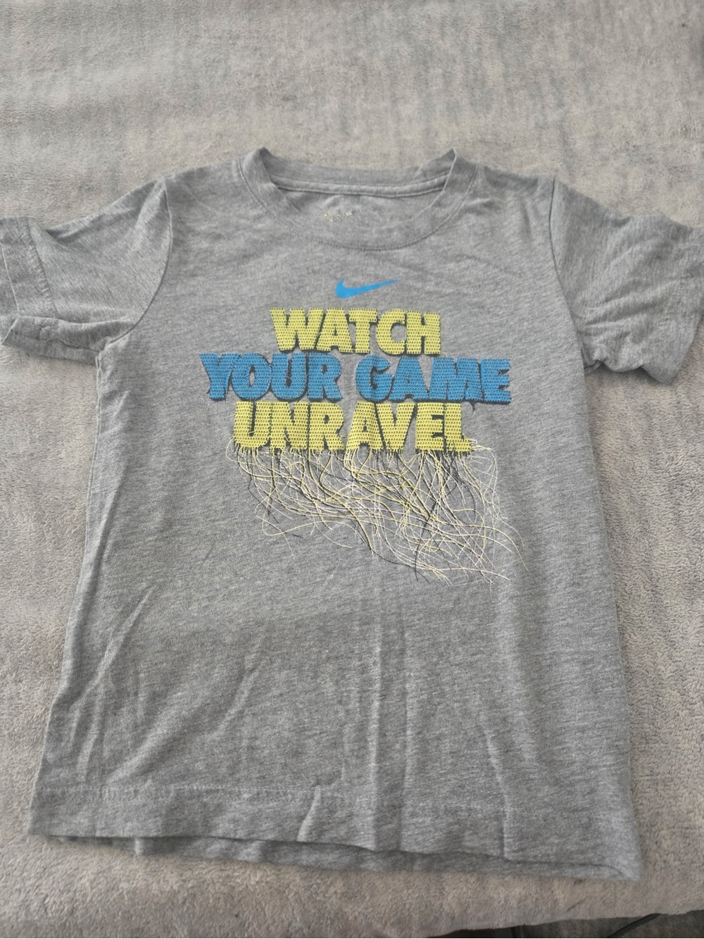 Nike Gray Short-Sleeve Tee with Blue & Yellow Graphic